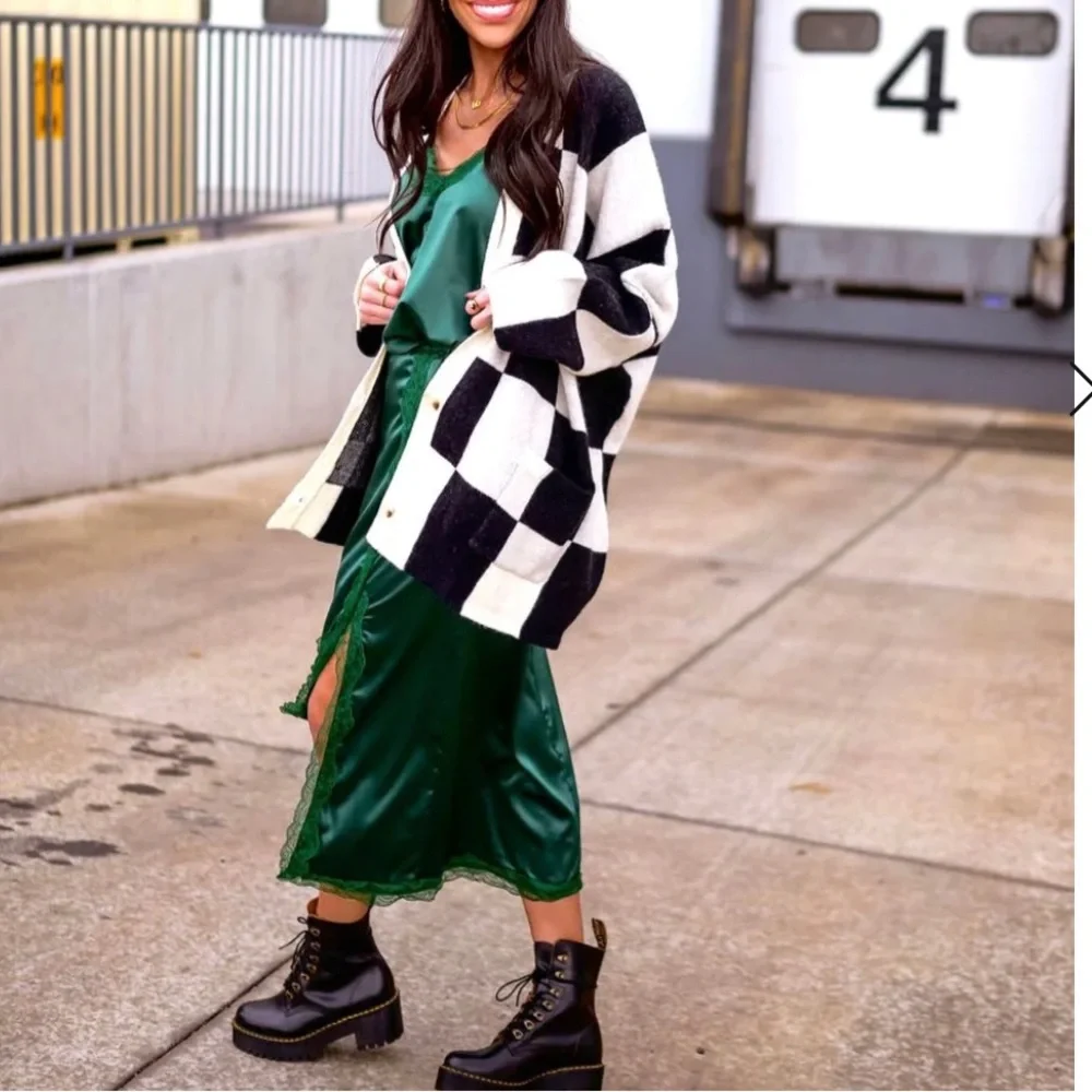 PRICE FIRM • LALA ORIGINAL DESIGN: Love You Oversized Checkerboard Cardi - Picture 5 of 15